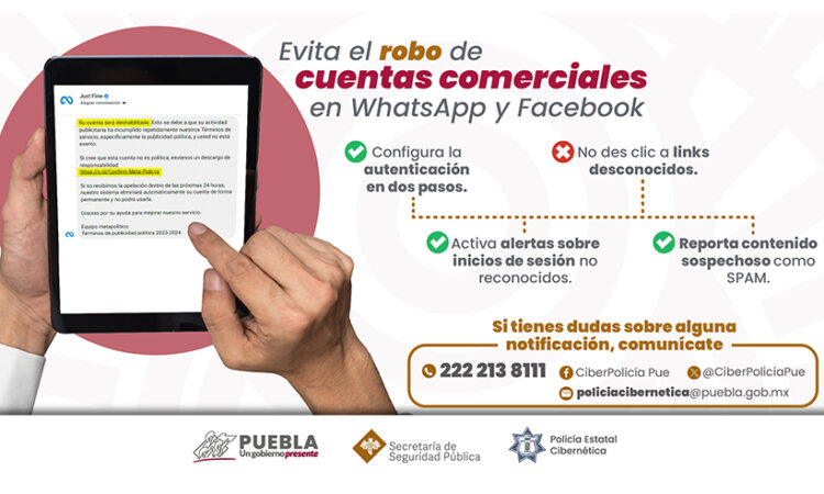 Alerta SSP sobre robo de cuentas comerciales en WhatsApp y Facebook