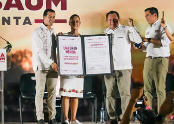 Firman Claudia Sheinbaum, Huacho Díaz y Rommel Pacheco compromiso por una gran Mérida y un Yucatán de bienestar
