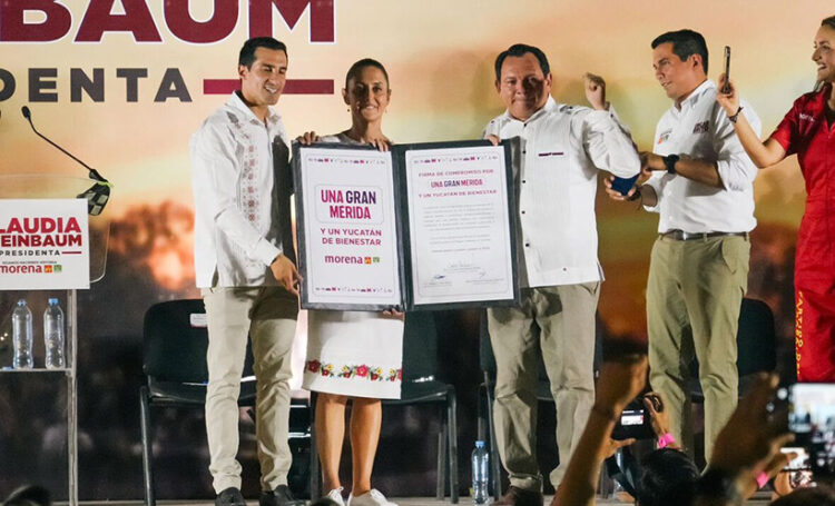 Firman Claudia Sheinbaum, Huacho Díaz y Rommel Pacheco compromiso por una gran Mérida y un Yucatán de bienestar