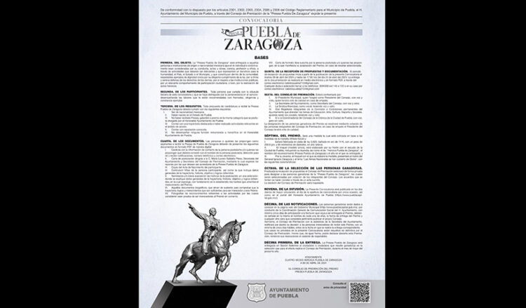 Abierta la convocatoria para la condecoración «Presea Puebla de Zaragoza”