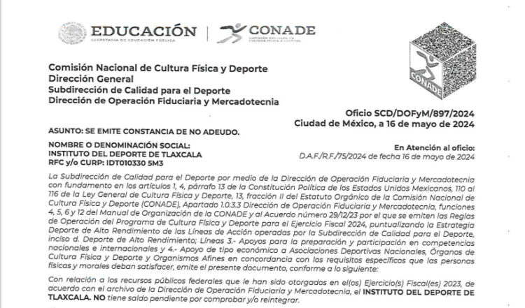 CONADE determina que IDET no tiene saldo pendiente por comprobar o reintegrar