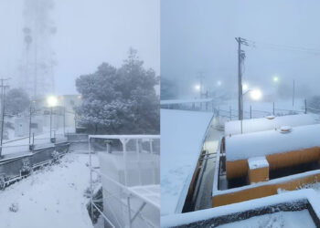 Primera nevada en el Cerro de Jocotitlán en Edomex