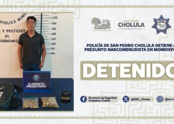 Policía de San Pedro Cholula detiene a presunto narcomenudista en Momoxpan