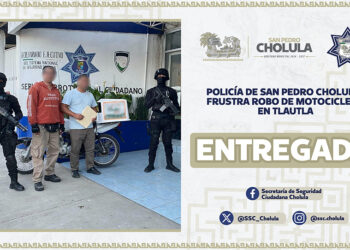 Policía de San Pedro Cholula frustra robo de motocicleta en Tlautla