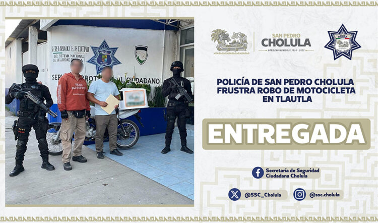Policía de San Pedro Cholula frustra robo de motocicleta en Tlautla