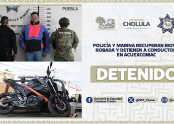 Policía y marina recuperan moto robada y detienen a conductor en Acuexcomac
