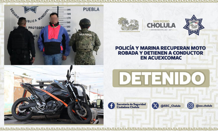 Policía y marina recuperan moto robada y detienen a conductor en Acuexcomac