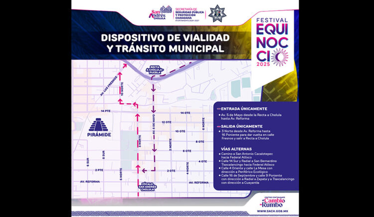 Implementa policía de San Andrés Cholula operativo de seguridad ante Festival Equinoccio 2025