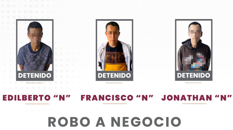 Derivado de la reacción inmediata, Policías de la Ciudad, detienen a tres presuntos asaltantes de negocios con violencia
