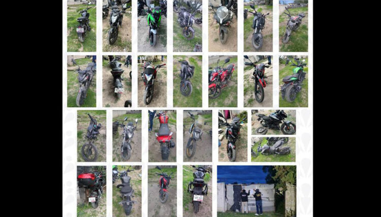 Desmantela la FGE punto de resguardo de motocicletas robadas en Huixcolotla; se recuperaron 25 unidades