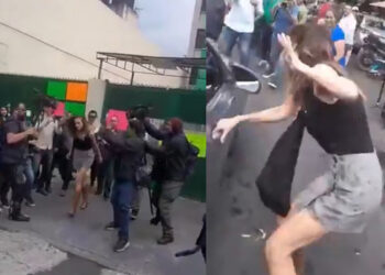 Bañan y “corren” para su país a argentina racista al salir de los Juzgados