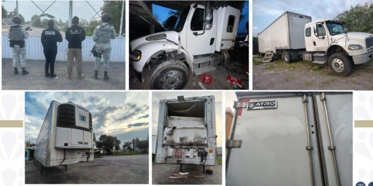 Recupera la FGE durante cateo en Quecholac dos tractocamiones y tres cajas secas con reporte de robo
