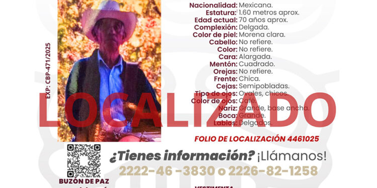 Comisión de Búsqueda localiza sin vida a Albino Calderón Islas en Naupan