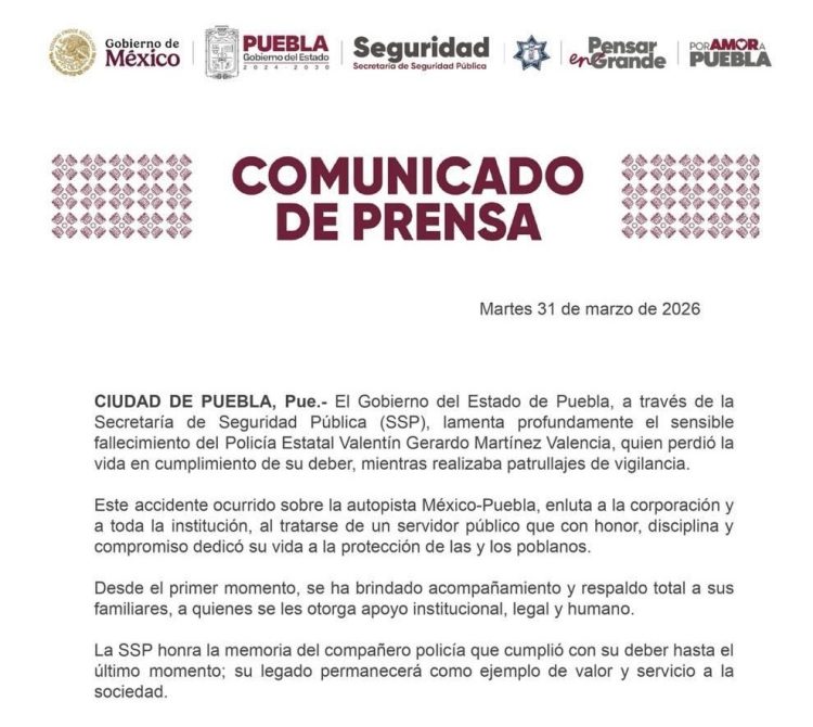 Gobierno del Estado y la SSP lamentan deceso de policía estatal