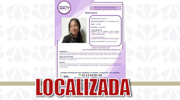 Reporta FGE localización de adolescente desaparecida en Amozoc
