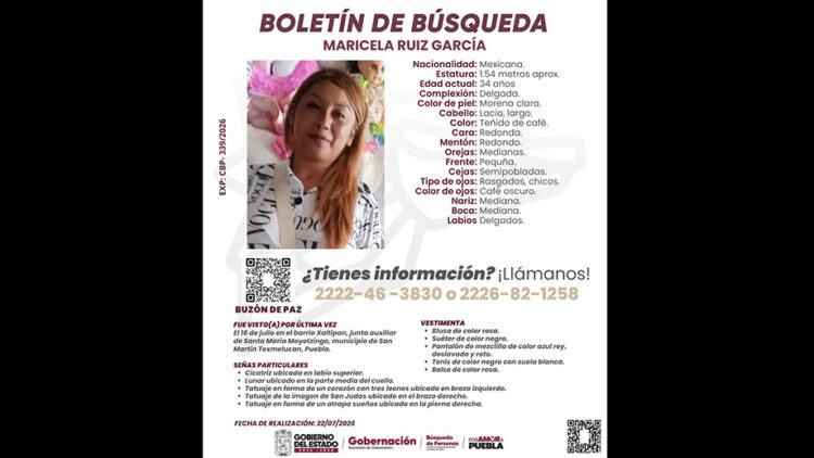 Gobierno estatal dará seguimiento a búsqueda de Maricela Ruíz